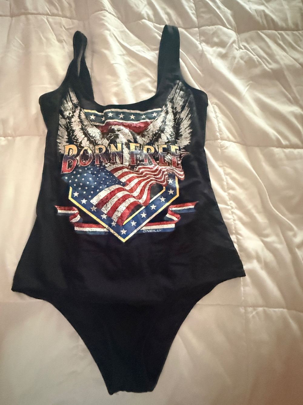 O'Neill Black One-Piece Swimsuit with Patriotic Eagle Graphic